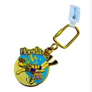 Scuba Diver Florida 3D Keychain  - Movable Scuba Diver - Gold Tone